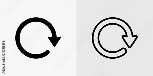 Fotografie Circular refresh arrow icon illustrating cyclic reload process for web interface navigation button design in clean black and white line art vector graphic format presentation