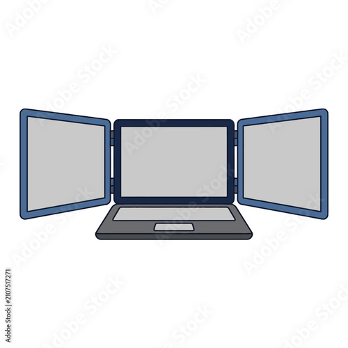 Triple monitor laptop computer setup for professional multitasking office