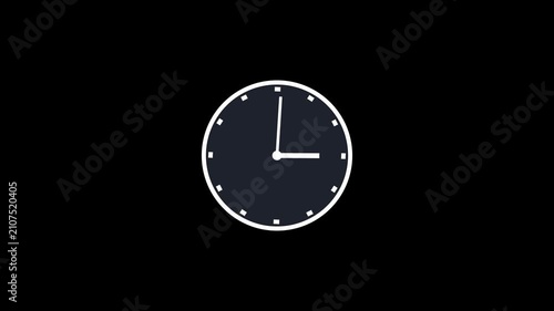 clock icon animation on black background. analog clock timer circle animated. 