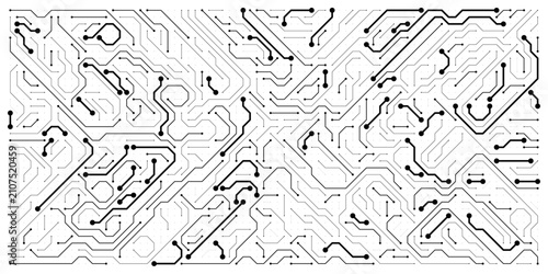Schilderij op canvas Modern microelectronics circuit board vector layout featuring thick signal buses