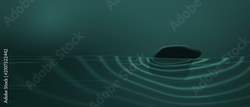 Принти на полотні Stone creating ripples on dark water surface