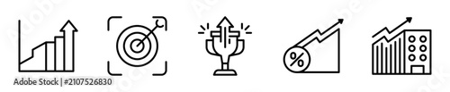Set de Iconos Crecimiento Empresarial KPI Métricas Objetivos 5 Piezas Outline Vector