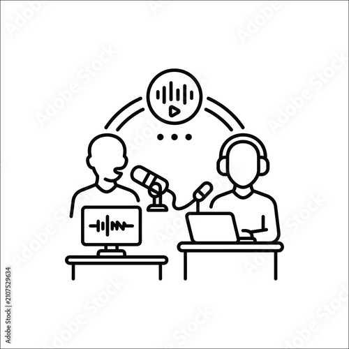 Remote Podcast Collaboration Online Recording Line Icon Vector