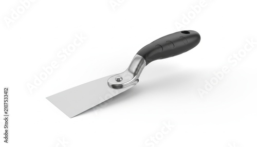Metal Spatula with Black Handle Isolated on White Background.
