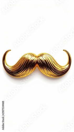 Ornate golden mustache with elegant curves, isolated on white