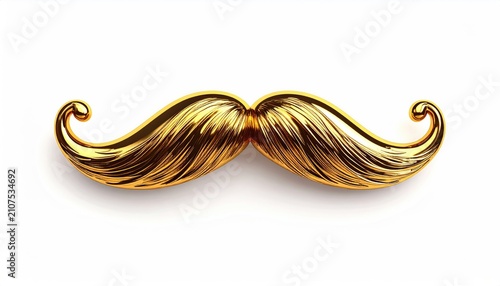 Gleaming golden mustache with flowing, stylized hair against white