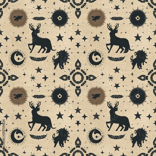 seamless pattern with mon star animal background illustration