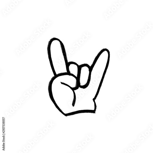 Rock and Roll Hand Doodle Brush, Hand Drawn Cartoon Devil Horns Gesture Line Art Vector, Heavy Metal Music Design