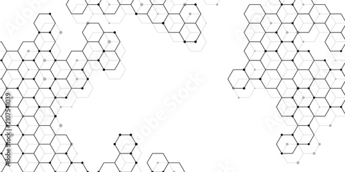 Tableau sur toile Abstract black hexagon network vector background with prominent left and right s