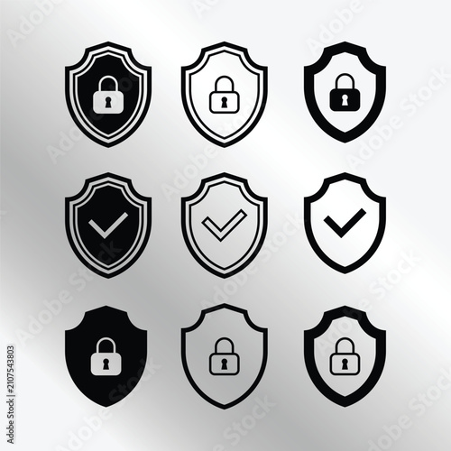 Cyber Security Shield and Checkmark Icon Set Vector