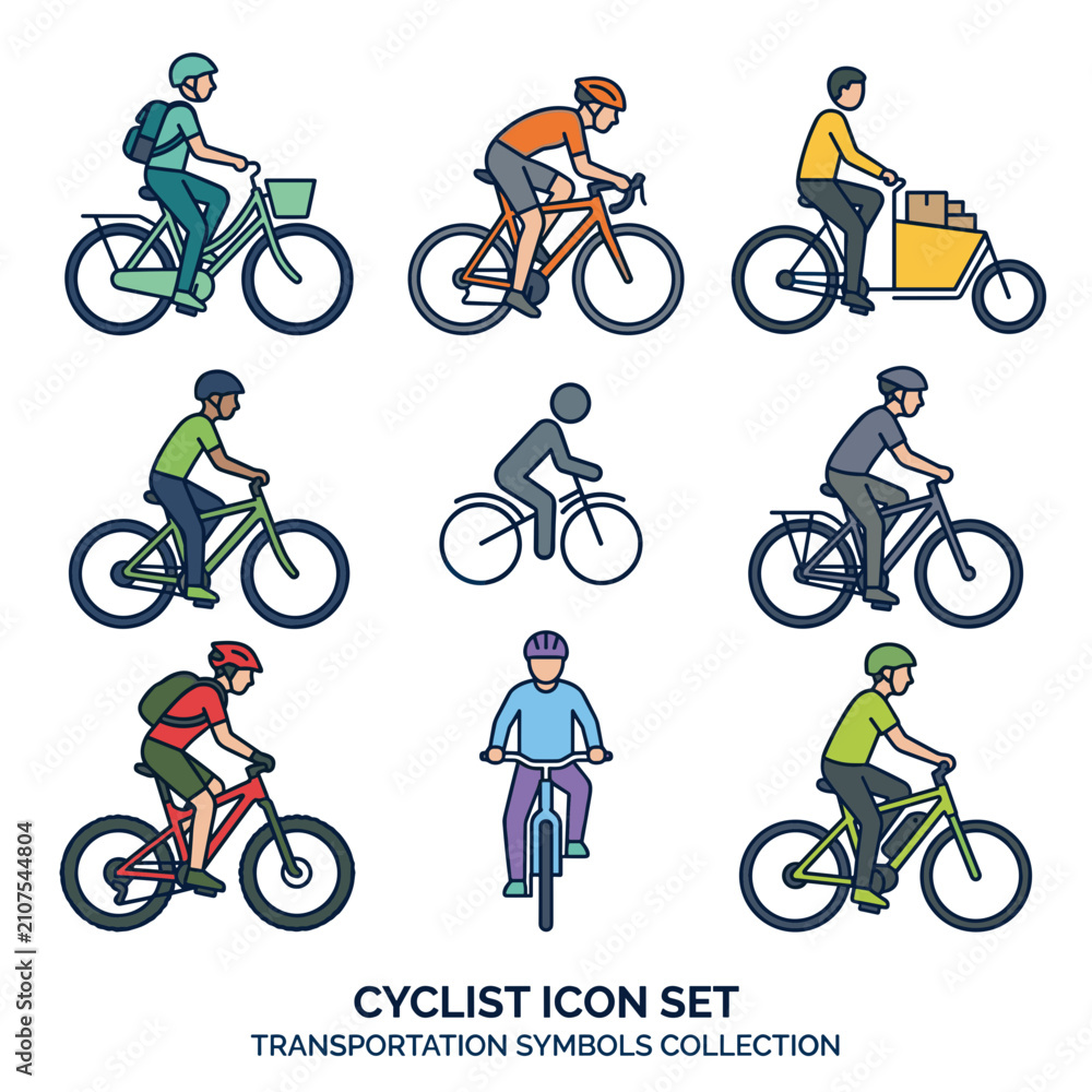 Obraz premium Cyclist Transportation Icons with Different Bicycle Styles