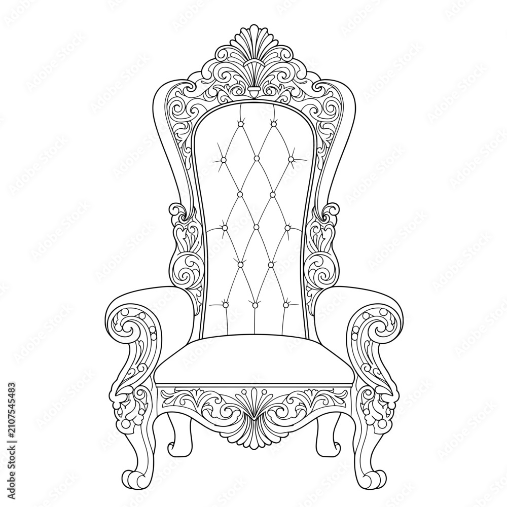Obraz premium Intricate design chair featuring quilted pattern and decorative armrests against white background