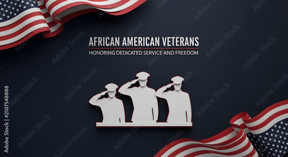 Fototapeta premium African American Veterans honoring dedicated service and freedom background with US flag.