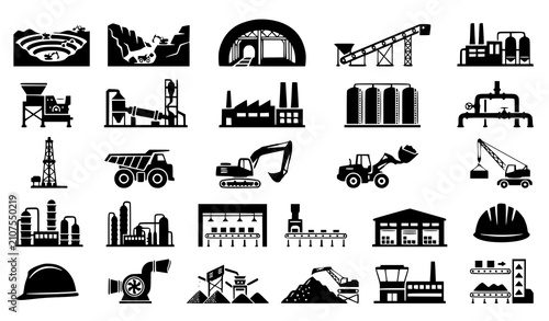 Bild auf Leinwand Premium mining and industrial production silhouette vector pack featuring quarry