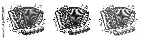 Konstfotografi Vintage Accordion and Harmonica Musical Instruments