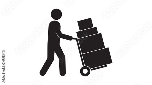 Tablou pe pânză Man pushing a hand truck with stacked cardboard boxes
