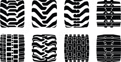 Fotografie Collection of Heavy Duty Tire Tread Patterns and Industrial Vehicle Track Design