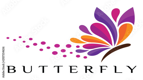 фотографія Butterfly logo design features vibrant colorful petals and a trailing dotted pattern