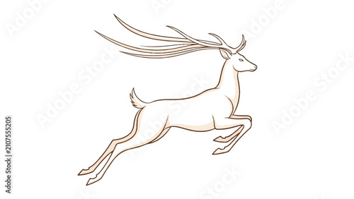 Canvas Print Running Deer Illustration with Long Antlers.