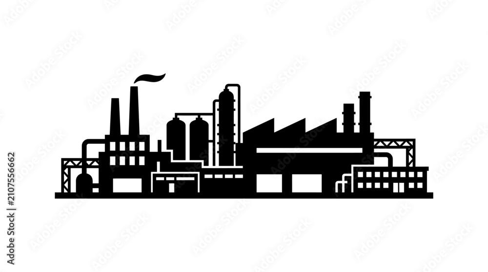 Obraz premium Industrial Factory Complex Silhouette Vector