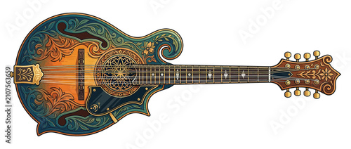 Cuadro en lienzo Ornate Stringed Musical Instrument with Intricate Designs