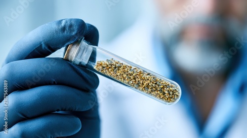 Scientist holding test tube with bee pollen samples