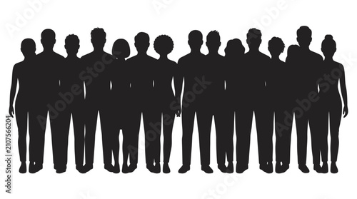 Silhouettes of diverse individuals forming a unified social or professional group, representing community and collaboration