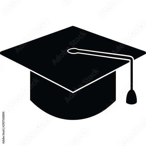 Black graduation cap icon with tassel