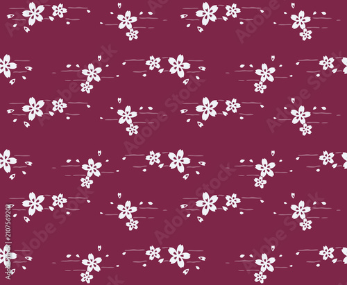 Japanese Cherry Blossom Motif Vector Seamless Pattern