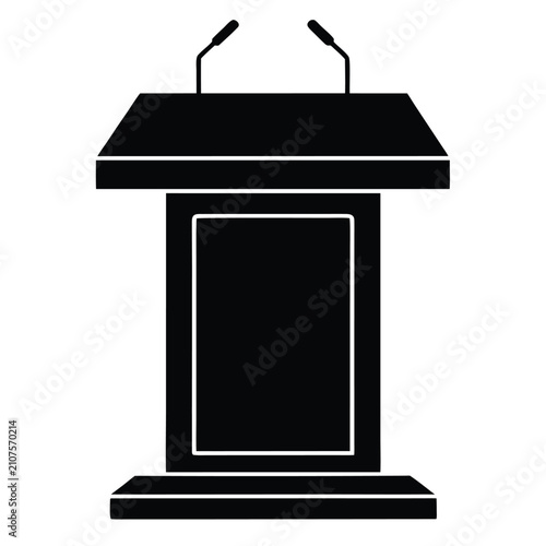 Black podium with microphones vector icon
