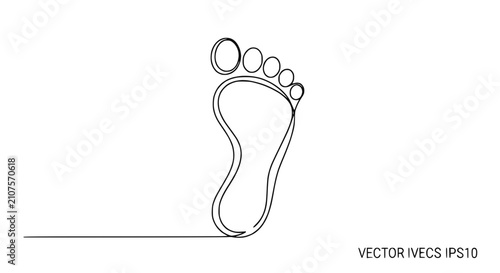 Bild auf Leinwand Minimalist single line drawing of a human footprint, isolated on white backgroun