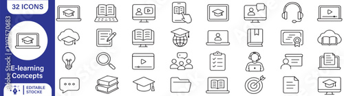 Fotografía E-Learning Concepts and Distance Education Line Icons Set - 32 Editable Stroke O
