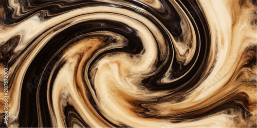 Abstract swirls of creamy beige and dark brown pigments create a mesmerizing, fluid motion, evoking a sense of cosmic energy and artistic dynamism.
