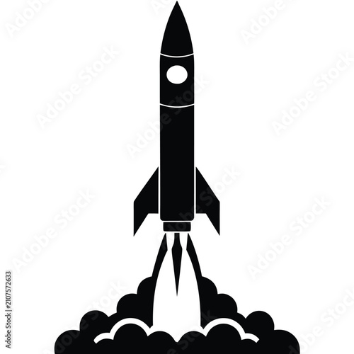 Obraz na plátně Black rocket launching with fire and smoke