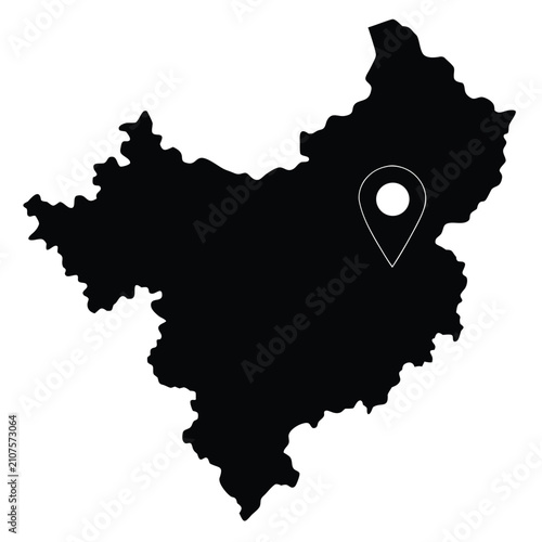 Black silhouette map of a country with location pin icon