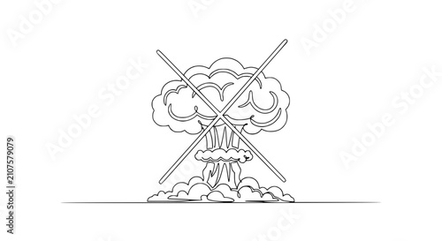 Obraz na plátně Stop Nuclear Explosion Icon, Atomic Bomb Cloud with Red Cross Symbol, Vector Art