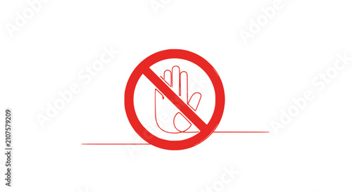 Foto Red prohibition sign with open hand silhouette, stop gesture, no entry symbol, i