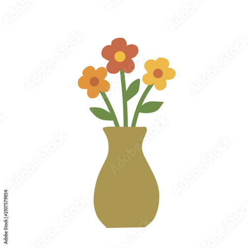 Flower vase flat icon isolated on white background. Decorative floral arrangement illustration suitable for home decoration, interior design, living room, and office decor