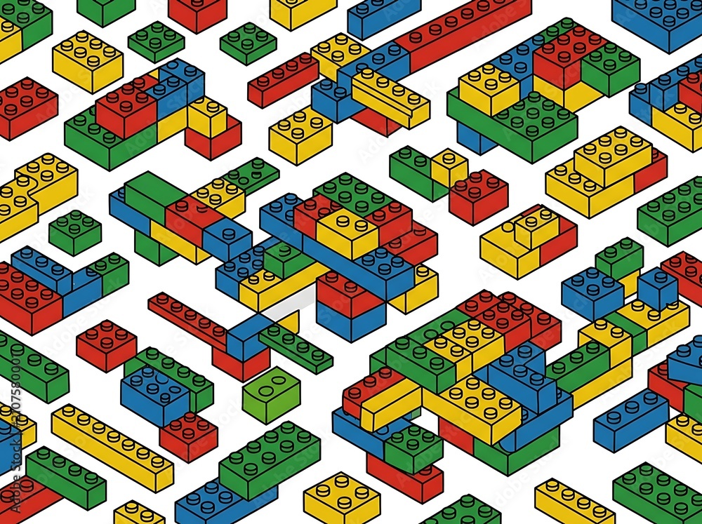 Fototapeta premium Lego brick vector dense pattern of connected building blocks