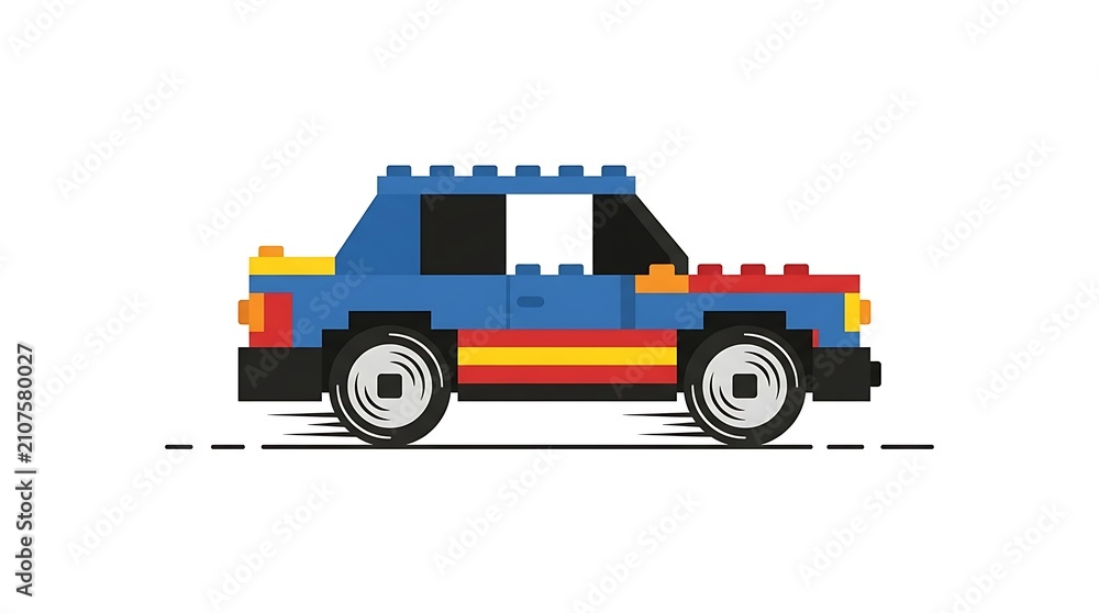 Fototapeta premium Lego brick vector colorful plastic toy car on white