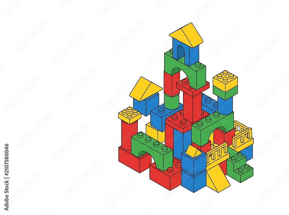 Fototapeta premium Lego brick vector colorful plastic toy castle structure