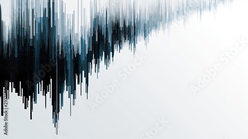 Abstract tech background with blue-black vertical pulse line waveform and copy space, digital data flow fluctuation trend, big data fintech internet business PPT design material