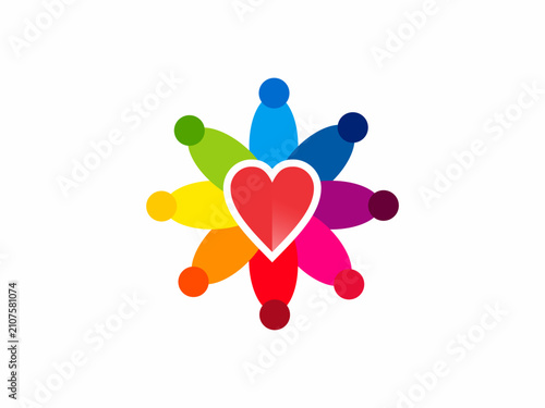 Colorful People Circle with Heart Logo Vector Design for Community, Healthcare, Family Care, and Charity Foundation