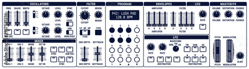 Canvastavla Electronic music synthesizer panel with knobs and sliders