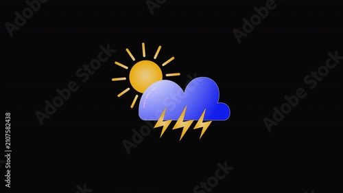 Weather forecast Sunny cloudy and lightning icon animation. Alpha matte with transparent background with 4K Resolution.