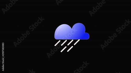 Weather forecast Cloudy and rainy icon animation. Alpha matte with transparent background with 4K Resolution.