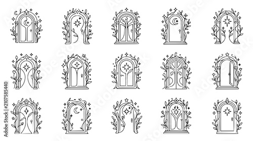 Foto Enchanted Archways Collection: Mystical Doors with Celestial Elements and Foliag