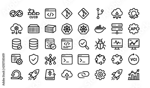 Canvastavla DevOps Methodology and Software Development Editable Stroke Outline Icons Set Pi