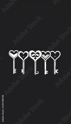 Heart-shaped keys set icon illustration black and white color simple vector design, lock, accessory