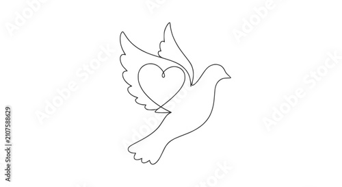 Foto Minimalist Dove Heart Line Art - Symbol of Peace, Love, and Hope